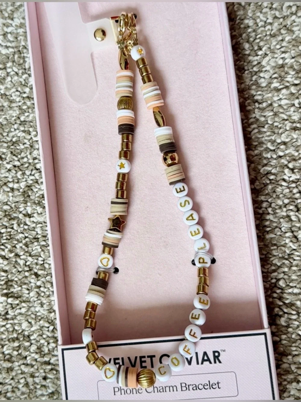NEW Velvet Caviar coffee please cappuccino phone charm bracelet fits ANY phone